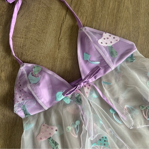 Handmade Y2K Fairycore Mushroom Babydoll Halter Top – Lilac Purple - Size S - Picture 7 of 9